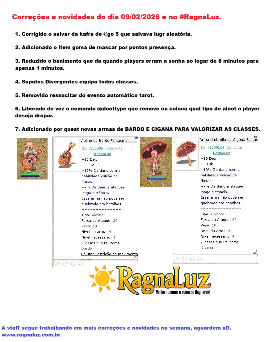 09/02/2026 - Novas armas do BARDO E CIGANA, e mais corre&ccedil;&otilde;es.